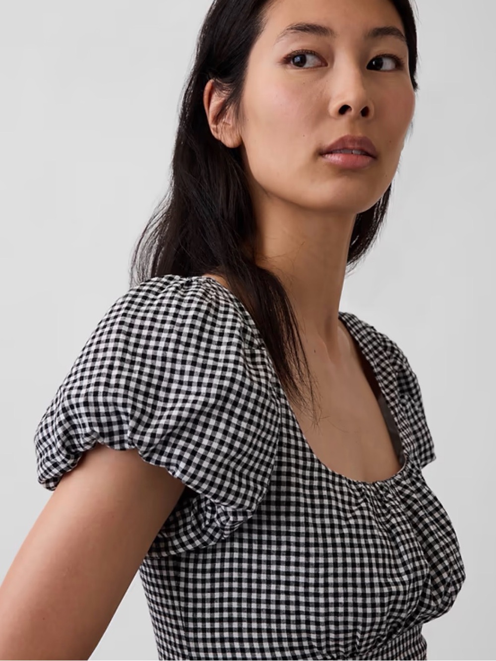 NWT GAP Linen Blend Drop Waist Maxi Dress - Black Gingham - Picture 4 of 4